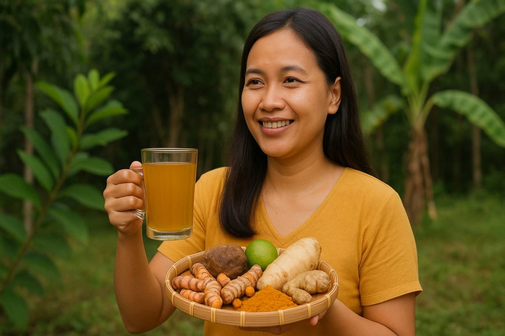 (Ilustrasi sedang menyiapkan bahan-bahan herbal untuk membuat minuman jamu, sumber : AI Chatgpt)