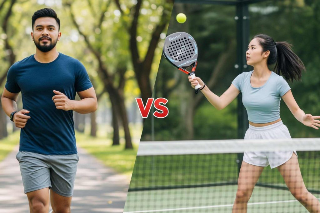 (Ilustrasi olahraga padel dan juga jogging, sumber: AI Gemini)