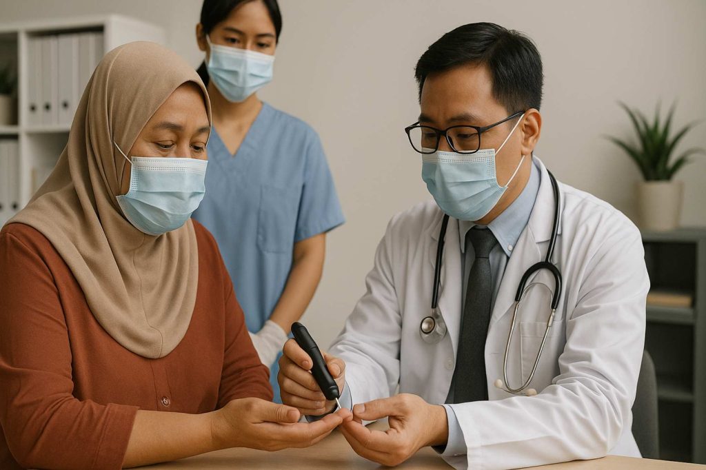 (Ilustrasi seseorang yang sedang mengalami gula darah terpapar akan covid-19, sumber : AI Chatgpt)